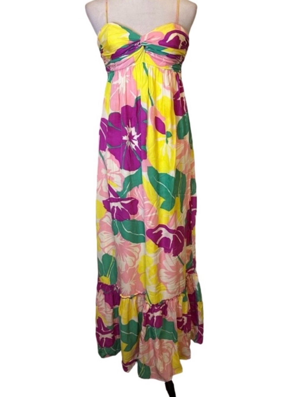Shoshanna Yellow Pink Green Floral Maxi Dress